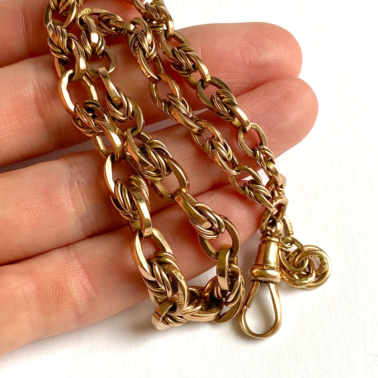 Short Antique 9ct Rosey Gold Graduated Fancy Link Chain  |  13"  |  5-7mm