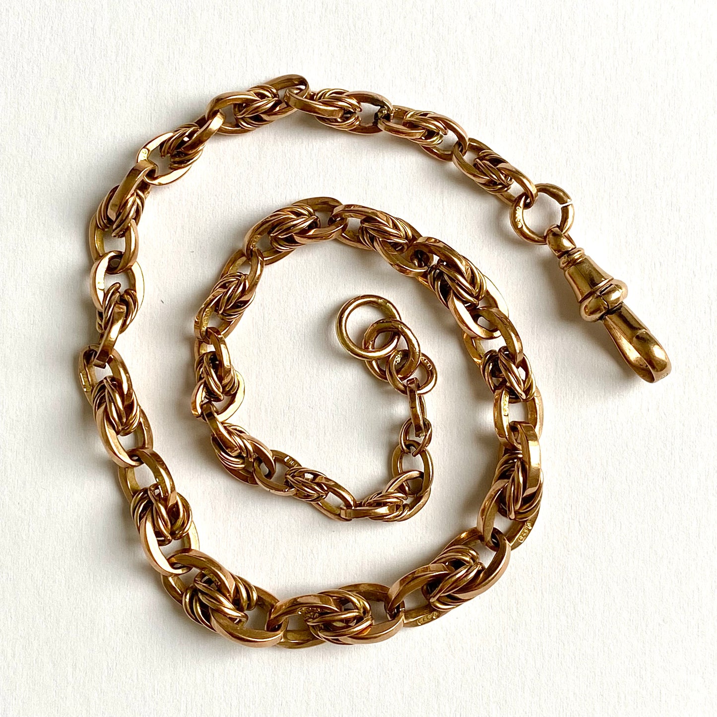 Short Antique 9ct Rosey Gold Graduated Fancy Link Chain  |  13"  |  5-7mm