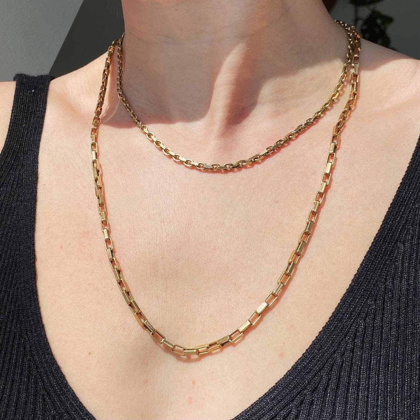 Vintage 9ct Gold Faceted Oval Link Chain (Biker Chain)  |  16" | 15.4g