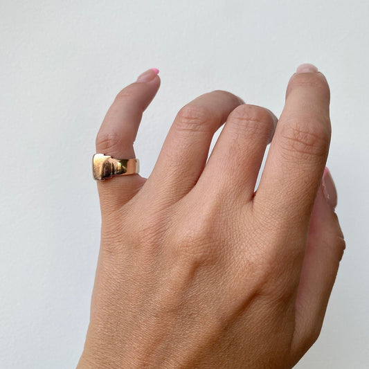 Cute Chunky 9ct Rosey Gold Asymmetric Signet Ring  |  Size UK G