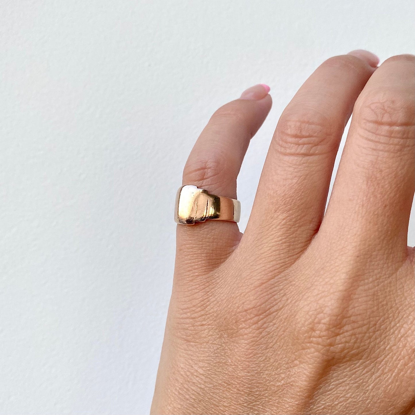 Cute Chunky 9ct Rosey Gold Asymmetric Signet Ring  |  Size UK G