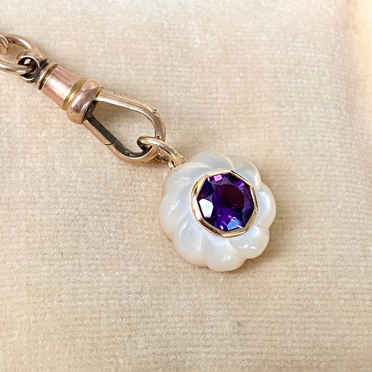 Stunning Mother of Pearl, Amethyst & 9ct Gold Pendant / Charm