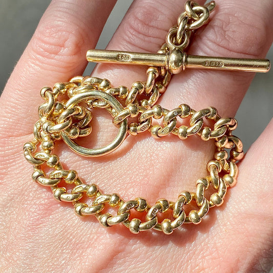 Fantastic Vintage 9ct Gold Roller Link Bracelet with T Bar Clasp  |  8.3"  |  24.4g